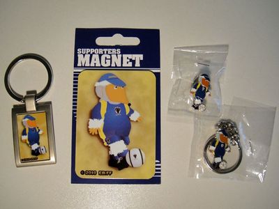 Haydon chrome keyring (2009); fridge magnet (2010); enamel pin badge (2009); enamel keyring (2009) Haydon magnet, keyrings and badge