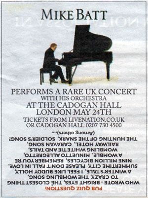 Mike Batt advert in the Evening Standard (upside down)